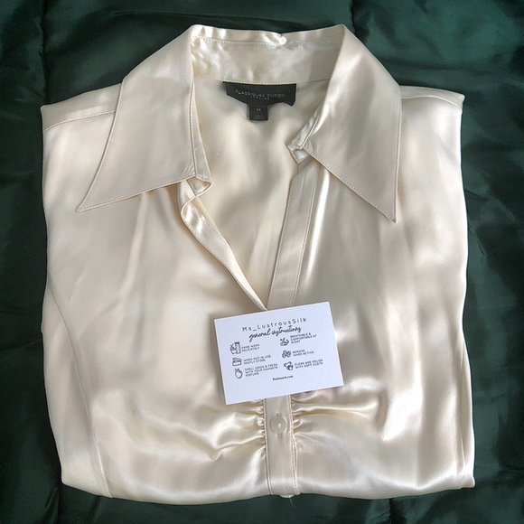 CLASSIQUES ENTIER Beige SILK Ruched Chest Long Sleeve Button BLOUSE M - Picture 7 of 7